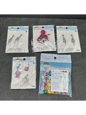 Charms Lot for Bracelets Kids DIY Jewelry Wood Beads Unicorn Mermaid Star